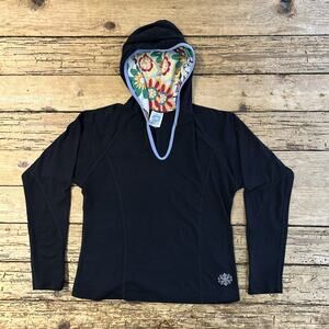 Insport Women’s Black Pullover Cropped Fitted Hoodie W/Floral Print Size M